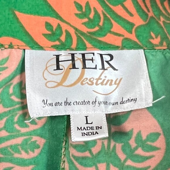 Her Destiny Damask Printed Shirt Print Dress Tie Waist Front Large Green St. Pat - Picture 3 of 5